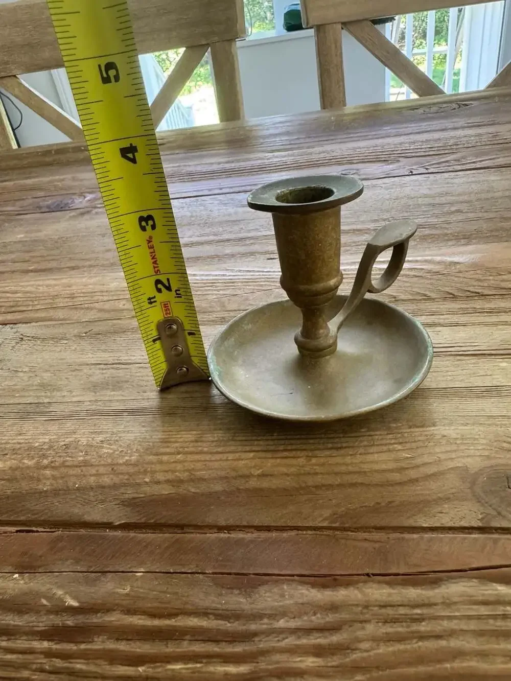 Vintage Brass Chamber Candlestick Holder Finger Loop Drip Tray